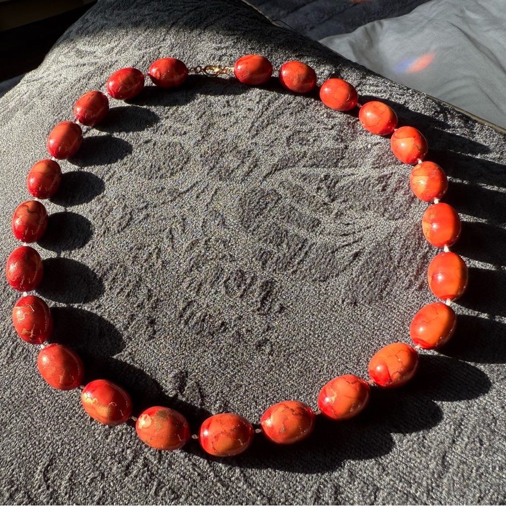 Vintage Red and Gold Beaded Necklace